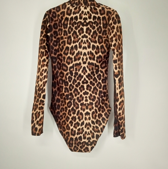 Tops | Leopard Print Animal Print Long Sleeve High Neck Bodycon ...